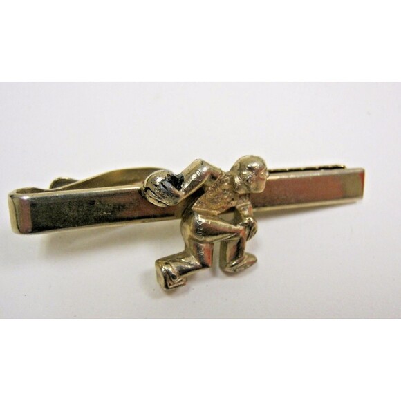 Vintage MOD 1960s Bowling Bowler Men's Cuff Links & Tie Clasp Clip Set Rare - Picture 2 of 7